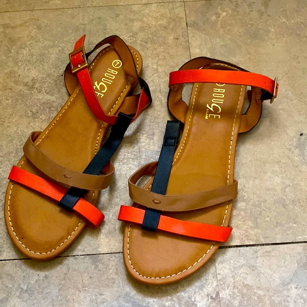 Women’s Size 7 Rouge Helium Sandals (Tan & Orange Straps) Perfect for Halloween